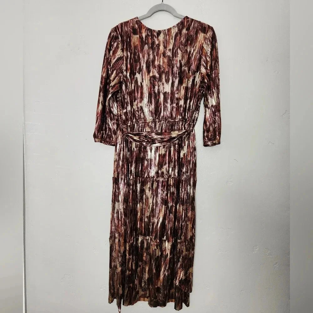 Johnny Was Tina Metallic Midi 3/4 Sleeve Wrap Dress sz M - Picture 4 of 8